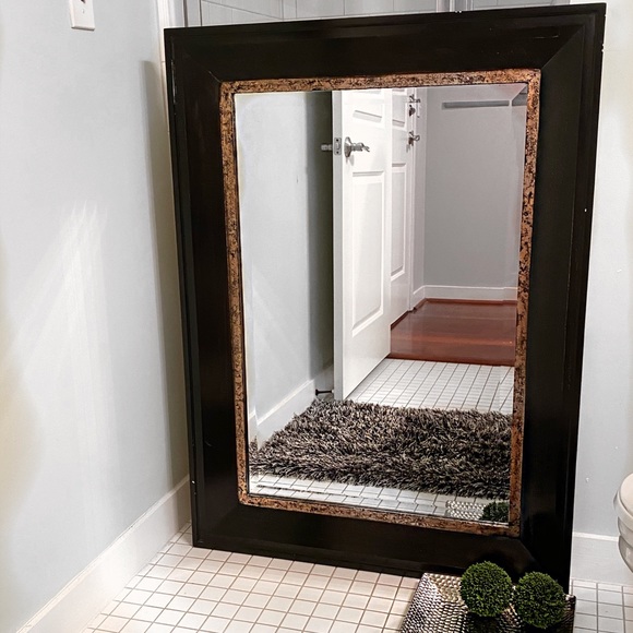 Other - Stylish Black with Gold Trim Wood Frame Mirror